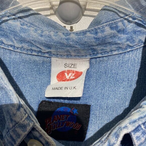 Vintage 90s Planet Hollywood London Size XL Blue Denim Long Sleeve Button Down S - Picture 5 of 9
